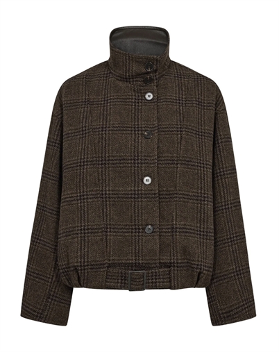 Co´Couture - OlvaCC Check Balloon Jakke - Dark Brown